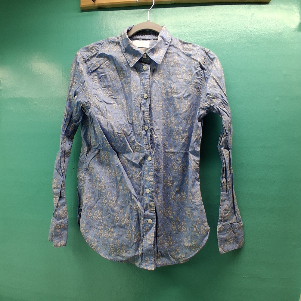 J.Crew Floral Button Down Shirt 4 Blue Slim Fit Cottagecore Preppy